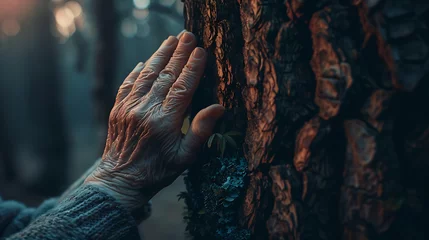 Tuinposter Here the image of an old man's hands with the roots of a tree Generated Ai © ISMAIL