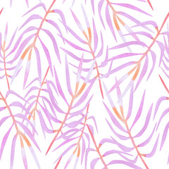 Palm tree leaves watercolor jungle seamless simple  pattern