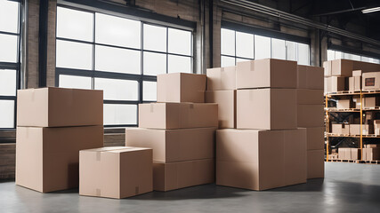 Cardboard boxes in the warehouse, logistic center. Warehouse filled with cardboard. cardboard boxes, Huge pile of cardboard boxes. AI generated image, ai.