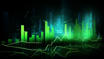 Fototapeta premium Green hologram rising stock chart background. Background with stock chart concept.