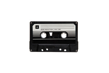 Close-up of an audio cassette with a sticker without text.  Analog storage medium. Cassettes for...