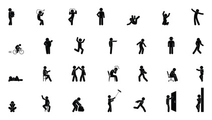 man icon, stick figure people illustration, human silhouettes basic set - obrazy, fototapety, plakaty