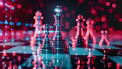 Neon chessboard with AI victory theme - Powered by Adobe