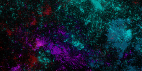 Fototapeta na wymiar Star field background Aquamarine and pink dark red pink, teal and purple nebula universe. Cosmic neon light blue watercolor background aquarelle deep black Paper textured. Fantastic outer view space