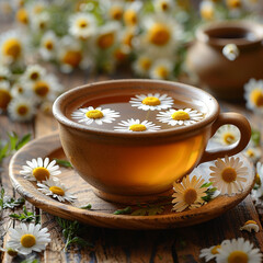 Cup of camomile tea with camomile flowers  ai technology