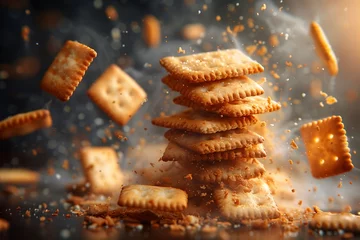 Fotobehang Captivating photo capturing the moment of a biscuit tower's explosive breakdown © bluebeat76