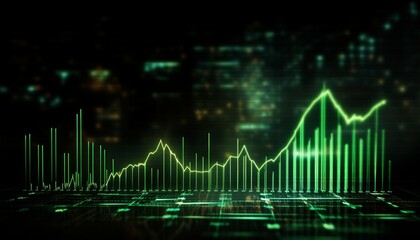 Naklejka premium Green hologram rising stock chart background. Background with stock chart concept.