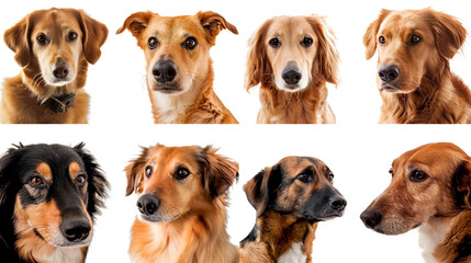 Portrait of a dog in various poses against white.
