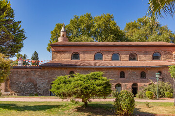 Fototapeta na wymiar The historic Hagia Sophia mosque and minaret in Iznik, Bursa.