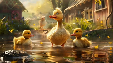 Foto op Canvas Ducky Delight: Quacks, Waddles, and Flutters Create a Charming Scene © Abbassi