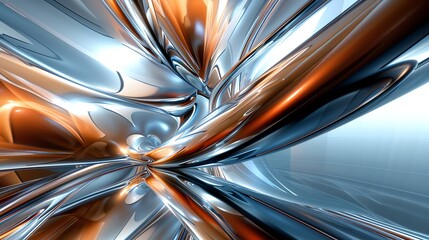 3D rendering of a futuristic metal structure with a shiny reflective surface. Abstract background with smooth lines and curves.