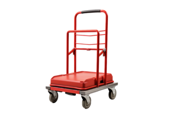 Red Hand Truck With Handle on White Background. On a Clear PNG or White Background.