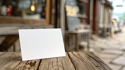Fotobehang a mockup of a blank white postcard on a wooden table   © Suzy