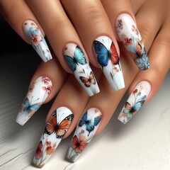 manicures with butterfly design