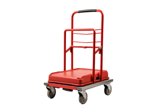 Red Hand Truck With Handle on White Background. On a Clear PNG or White Background.
