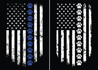 American flag with paw prints in blue and white colors