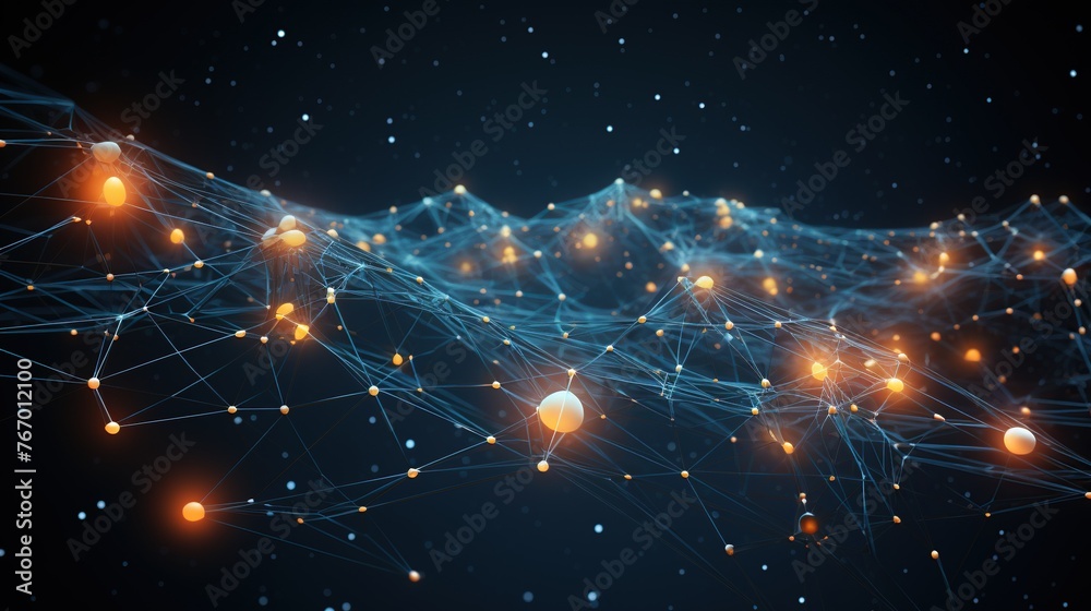 Poster portraying a complex web of illuminated network strands, the image resonates with themes of connecti