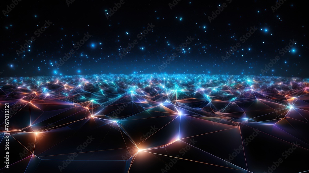 Poster an expanse of interconnected luminous points resembles a neural network against the cosmic backdrop,
