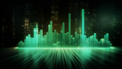 Fototapeta premium Green hologram rising stock chart background. Background with stock chart concept.