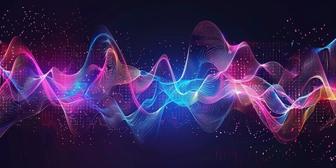 Music, notes, sound wave frequency, digital equalizer, audio, background, wallpaper. - obrazy, fototapety, plakaty
