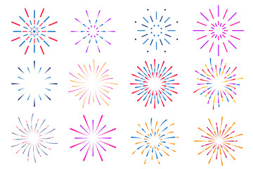 Set of isolated holiday fireworks on a white background. Flat vector illustration - obrazy, fototapety, plakaty