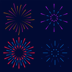 Set of isolated holiday fireworks on a white background. Flat vector illustration