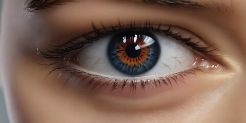close up of a female  blue eye pupil , woman looking into the camera , lashes  - obrazy, fototapety, plakaty