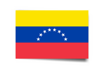 Venezuela flag - rectangle card with dropped shadow isolated on white background.