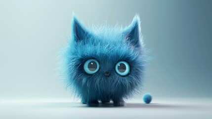 A cute and cuddly blue kitten with big eyes and a fluffy tail. It is standing on a white surface and looking at the camera. - obrazy, fototapety, plakaty