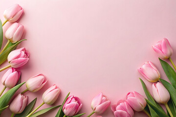 Captivating arrangement of spring blooms: A delightful ensemble featuring soft pink tulips set against a pastel pink backdrop. Ideal for occasions like Valentine's Day, Easter, Birthdays, Happy Women