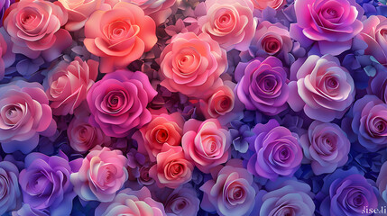 colorful pink and purple roses background, in the style of accurate and detailed, violet, purple - obrazy, fototapety, plakaty