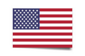 United States of America flag - rectangle card with dropped shadow isolated on white background.