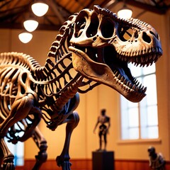 T Rex dinosaur skeleton in a museum 