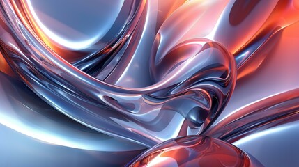 3D rendering, abstract background with red and blue glossy shapes.