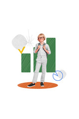 Creative drawing collage picture of funny funky little boy male schoolboy education study learning statistics analysis data grades