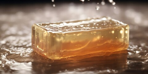 Close-up of Bar Soap dissolving melting in Water - obrazy, fototapety, plakaty