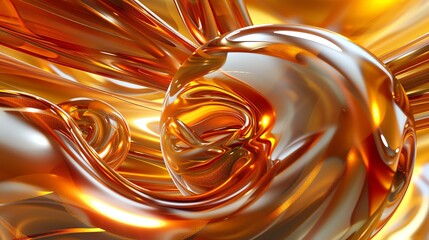 3D rendering of a smooth, flowing liquid. The liquid is a bright, golden color and has a glossy, reflective surface.
