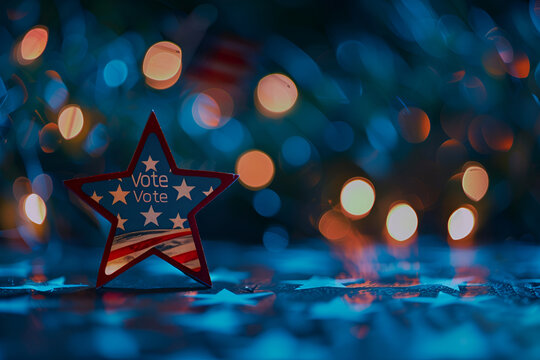 A star in the colors of the American flag with the word "Vote", elections in the USA