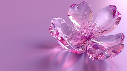 Elegant translucent flower made of glass. 3D rendering.