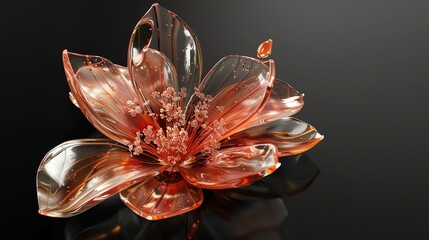 3D rendering of a beautiful flower made of glass or crystal.