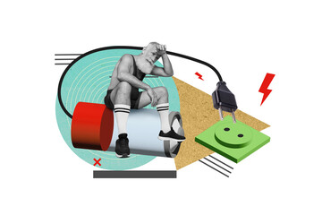 Creative 3d photo artwork graphics collage painting of tired mature sportsman need recharge...