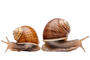 Two Snails Sitting on Top of Each Other. On a Clear PNG or White Background.