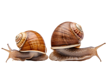 Two Snails Sitting on Top of Each Other. On a Clear PNG or White Background.