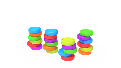 multi color Coin stack 3d render illustration for business money investment concept