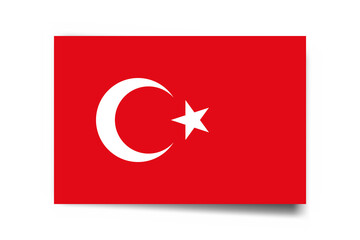 Turkey flag - rectangle card with dropped shadow isolated on white background.