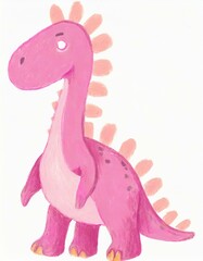 오일 파스텔로 그린 분홍색 공룡