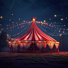 Circus tent with illuminations lights at night 