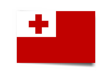 Tonga flag - rectangle card with dropped shadow isolated on white background.