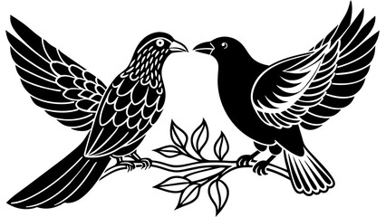 a-dove-and-a-crow-sharing-a-branch vector illustration 