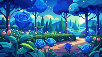 Cercles muraux Bleu foncé garden-full-blue-sparkling-roses